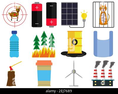 Set of 12 ecology icons on white background Stock Photo