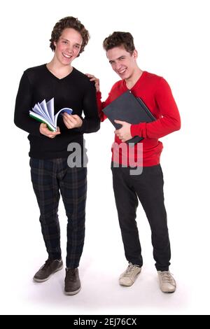 Study and work. Two young attractive students with laptops. Stock Photo