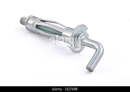 Zinc plated molly anchor with hook bolt L type, isolated, photo stacking Stock Photo