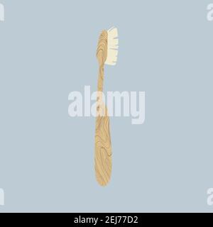 Wooden toothbrush icon in flat cartoon design. Zero waste lifestyle concept. Free plastic. Eco friendly toothbrush. Stock Vector