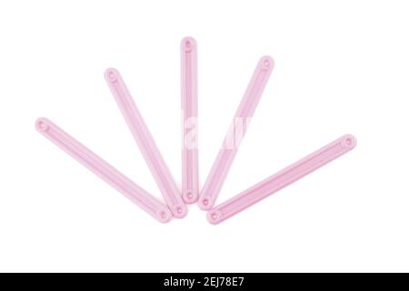 pink counting sticks on a white background Stock Photo