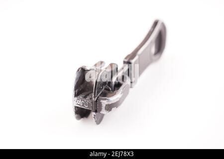 zipper slider on white background Stock Photo