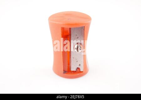 red pencil sharpener on white background Stock Photo