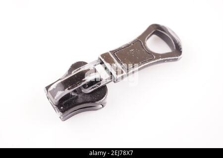 zipper slider on white background Stock Photo