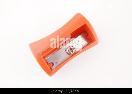 red pencil sharpener on white background Stock Photo