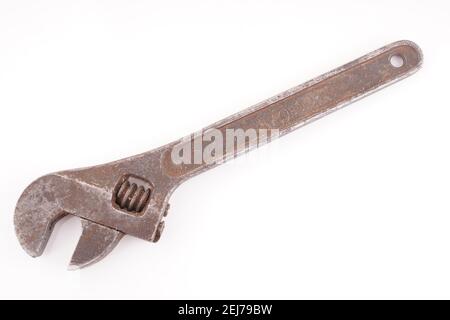 rusty gas wrench on white background Stock Photo