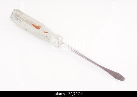 old blue screwdriver on a white background Stock Photo