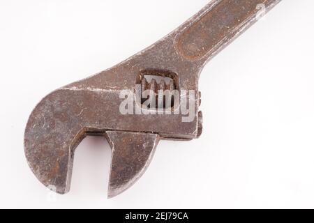 rusty gas wrench on white background Stock Photo