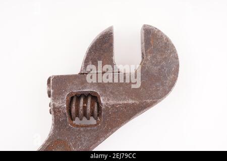 rusty gas wrench on white background Stock Photo