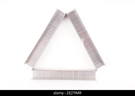 staples for construction stapler on white background Stock Photo