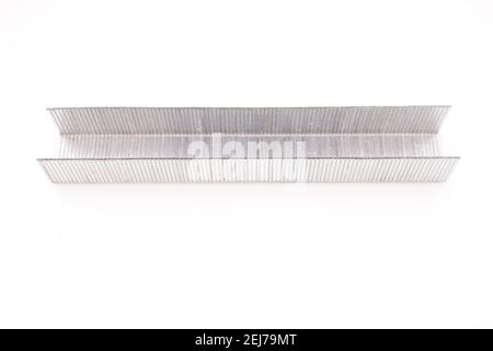 staples for construction stapler on white background Stock Photo