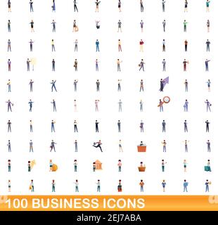 100 business icons set. Cartoon illustration of 100 business icons vector set isolated on white background Stock Vector
