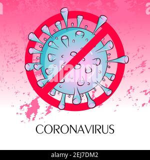 Pandemic medical concept with dangerous cells. Sign caution coronavirus. Vector illustration. Stop coronavirus. Danger and public health risk disease and flu outbreak. Stock Vector