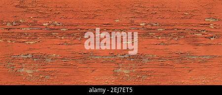 Orange painted, heavily weathered wood - panoramic close-up Stock Photo