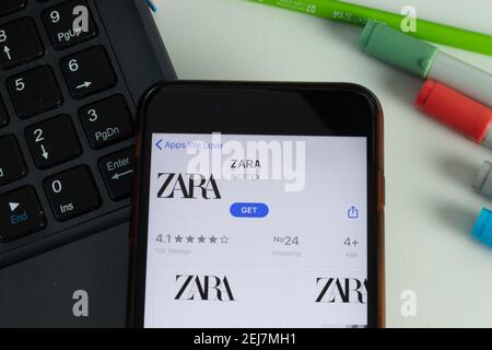 New York, USA - 17 February 2021: ZARA mobile app icon on phone screen, Illustrative Editorial Stock Photo