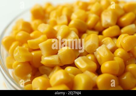 Bowl with tasty canned corn, close up Stock Photo