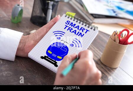Smart train concept drawn on a notepad Stock Photo