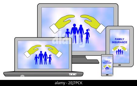 Family protection concept shown on different information technology devices Stock Photo