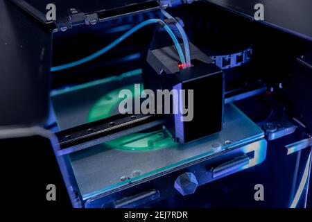 3D printer with nylon and plastic printing, model plate. Stock Photo
