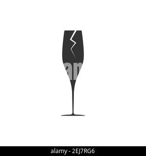 Broken cup glass icon. Drink champagne silhouette symbol. Vector isolated on white Stock Vector