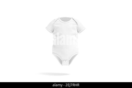 Blank white half sleeve baby bodysuit mock up, front view, 3d rendering. Empty fabric crew neck growsuit for kid mockup, isolated. Clear childhood t-s Stock Photo