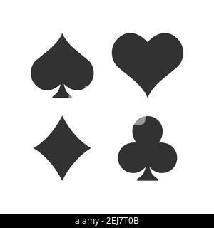 Playing card suits icon set. Casino black symbols. Vector illustration isolated on white. Stock Vector