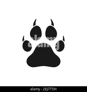 Paw icon. Black print paw trace. Footprint of unknown animal. Vector isolated on a white. Stock Vector