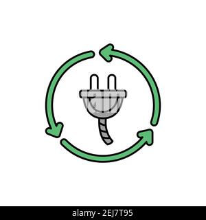 Eco electricity color line icon. Pictogram for web page, mobile app, promo. UI UX GUI design element. Editable stroke. Stock Vector