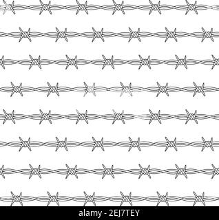 A vector seamless pattern with barbed wire. Black and white illustration. Stock Vector