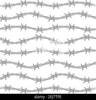 A vector seamless pattern with barbed wire. Black and white illustration. Stock Vector