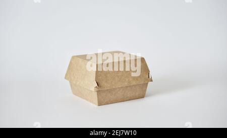 Closed empty blank craft cardboard food container. Hamburger sandwich box fast food delivery takeaway mockup template Stock Photo