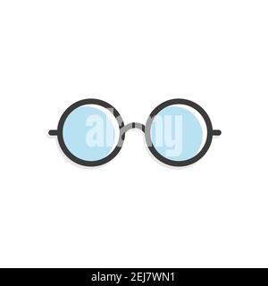 Glasses icon. Flat round blue glasses. Vector illustration isolated on white. Stock Vector