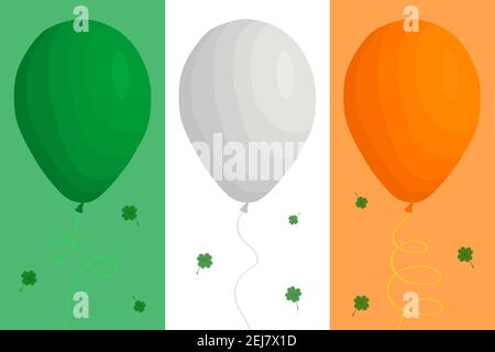 Irish holiday St Patrick day, big set bright helium balloons. Pattern St Patrick day consisting of different helium balloons on colored background. He Stock Vector