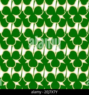 Illustration on theme Irish holiday St Patrick day, seamless green shamrock clover. Pattern St Patrick day consisting of many identical shamrock clove Stock Vector