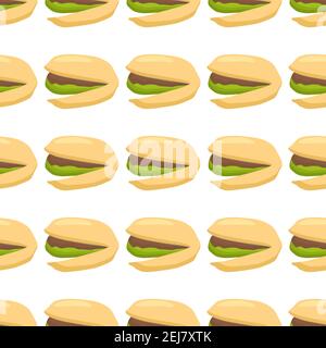 Illustration on theme big pattern identical types pistachio, nut equal size. Pistachio pattern consisting of fresh nut for colored print on wallpaper. Stock Vector
