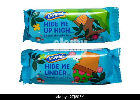 McVities Bunny Eggs-plorers chocolate cake bars isolated on white background - ready for Easter - Mcvitie's Mcvitie Stock Photo