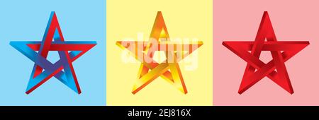 The star icon. Discount program symbol. Optical illusion: impossible five-pointed stars, stars with weave sides. Stock Vector