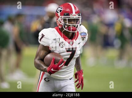 January 01, 2020: Georgia running back D'Andre Swift (7) during pregame of  NCAA Football game action between the Georgia Bulldogs and the Baylor Bears  at Mercedes-Benz Superdome in New Orleans, Louisiana. Georgia