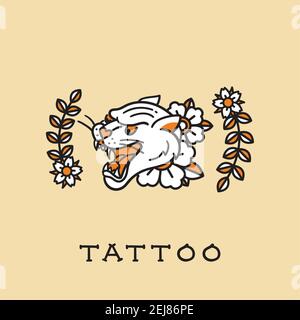 A traditional tattoo of a tiger vector on isolated background. Oriental inspired design. Stock Vector