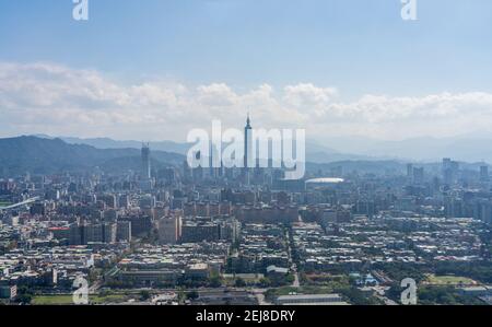 Aerial view of Taipei city in a sunny day. Taipei city skyline, Taiwan. Stock Photo