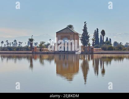 Pavilion in the Menara Garden, Marrakech, Morocco. Stock Photo