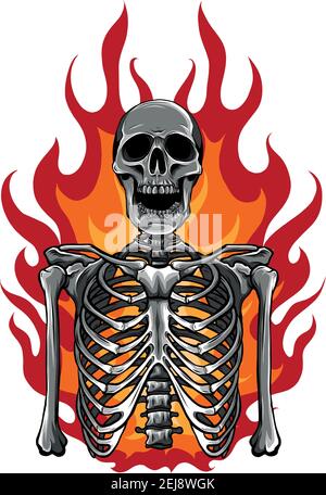 vector illustration of skeleton in flame design Stock Vector