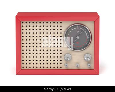 Front view of red retro radio on white background Stock Photo