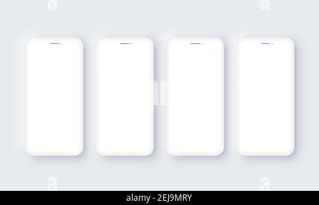 Realistic Mobile Phone Neomorphism Template Mockup Vector. White 3D Front Design Stock Vector
