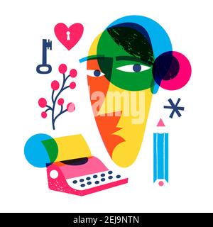 Abstract modern style line art woman portrait design. Stock Vector