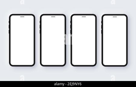 Realistic Mobile Phone Neomorphism Template Mockup Vector. Black 3D Front Design Stock Vector