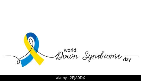 World Down Syndrome Day simple vector background, banner, poster with yellow and blue ribbon symbol. Lettering Down Syndrome Stock Vector