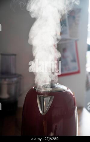 Kitchen electric kettle boiling with steam to make a hot drink Stock Photo