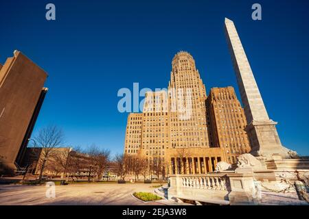 Niagara Square with McKinley Monument over Buffalo city hall building on New York, USA Stock Photo