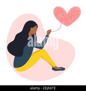 Black woman with psychological problems flat vector illustration isolated on white background. Stock Vector